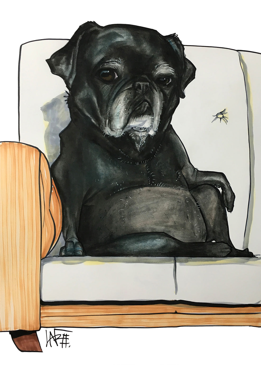 black pug pet portrait by canine caricatures john lafree